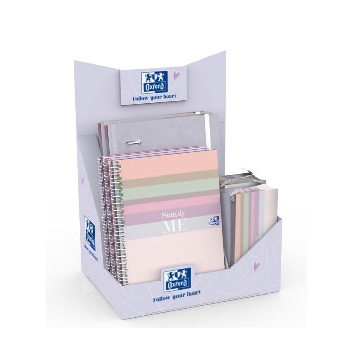Oxford Cute Expositor con 14 Productos - 4 Carpetas de Anillas A4+ - 5 Cuadernos de Espiral A5+ - 4 Estuches Portatodo Triangula
