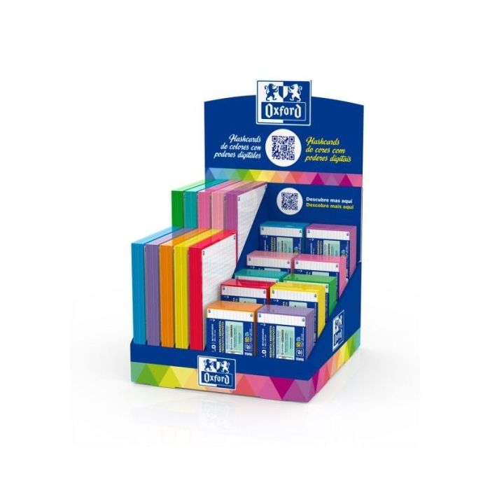 Oxford Flashcards Expositor con 60 Paquetes de Tarjetas FlashCards 2.0 A5 y A7 - 20 Sobres A5 de Colores Vivos - 40 Sobres A7 de