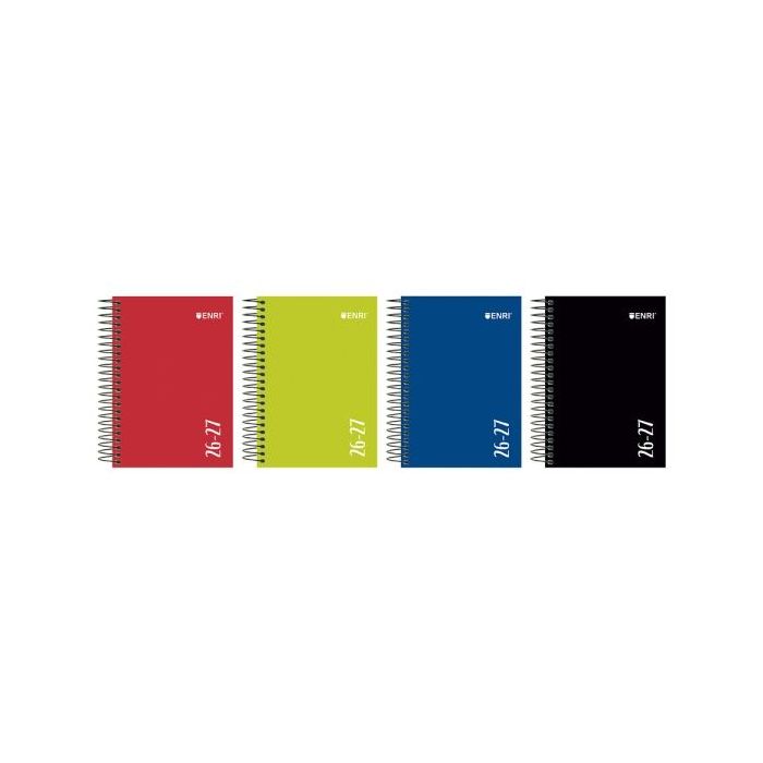 Enri Agenda Escolar con Espiral - Castellano - Tapa Extradura - Formato Octavo - Dia Pagina - Acabado Brillante - Colores Surtid