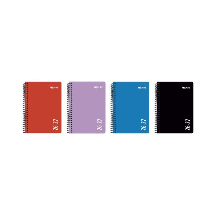 Enri Agenda Escolar con Espiral - Catalan - Tapa de Plastico - Formato Cuartilla - Semana Vista - Colores Surtidos