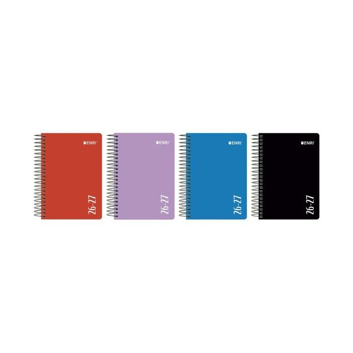 Enri Agenda Escolar con Espiral - Castellano - Tapa de Plastico - Formato Cuartilla - Dia Pagina - Colores Surtidos