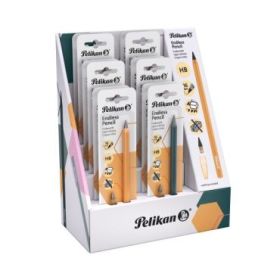 Pelikan Expositor con 12 Lapices Infinitos - Cuerpo de Aluminio - Permite Escribir hasta 16km sin Afilar - Capuchon a Juego - Bo
