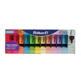 Pelikan Textmarker 490 Pack de 12 Marcadores Fluorescentes Pastel y Neon - Base de Agua - Base Organizadora de Escritorio - Punt