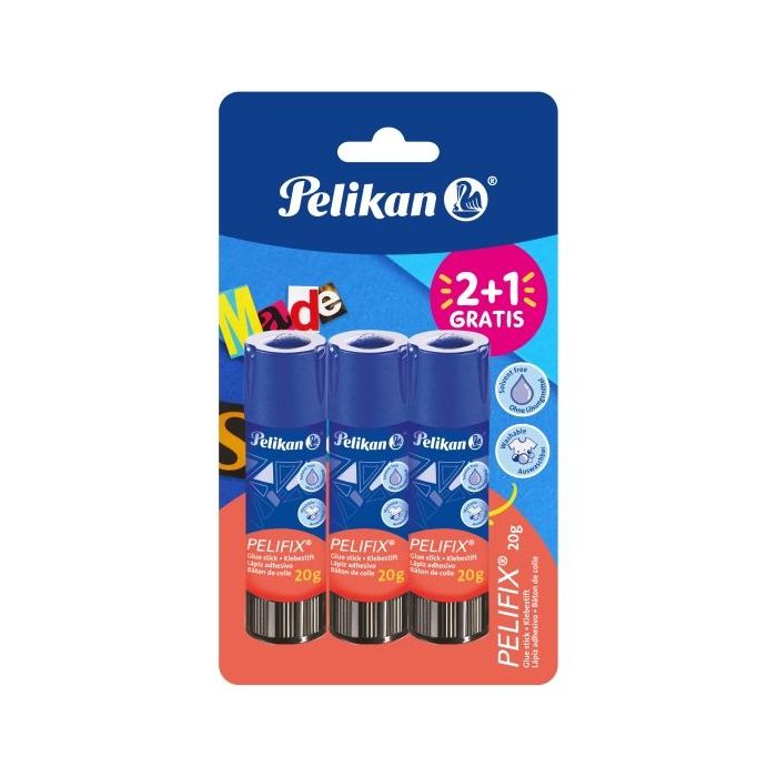Pelikan Pelifix Pack de 3 Barras de Pegamento de 20g - sin Disolventes - Lavable con Agua Fria - Color Blanco