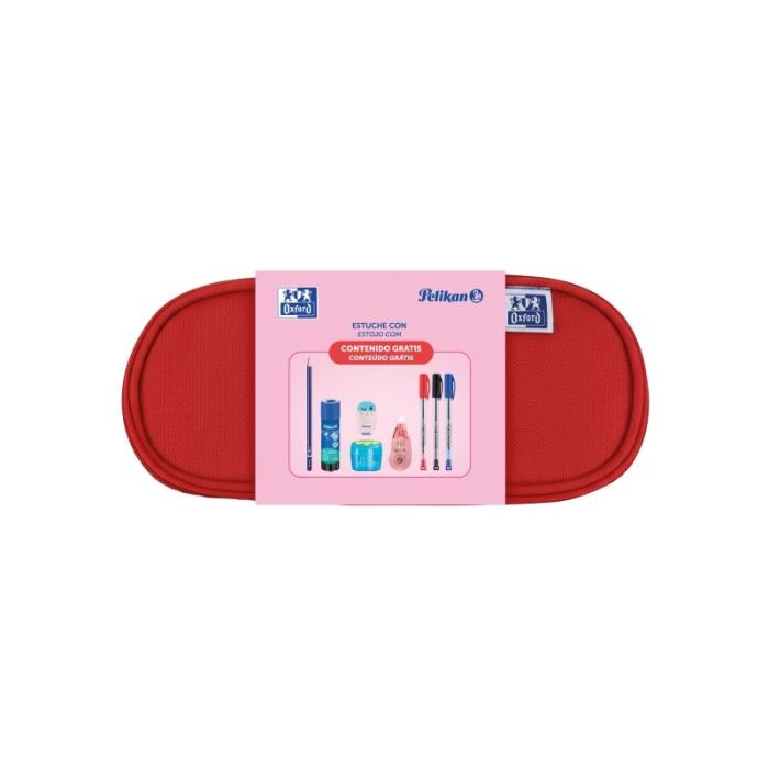 Oxford Kangoo Kids Estuche Cofre - Goma Elastica para Cuadernos - Incluye Material Escolar - Colores Surtidos