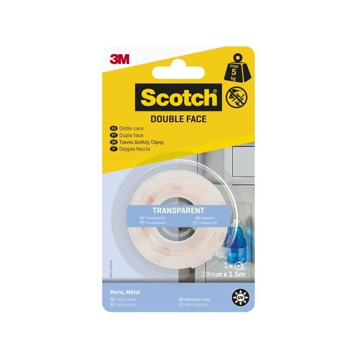 Scotch Cinta Adhesiva de Doble Cara 19mm x 1.5m - Transparente