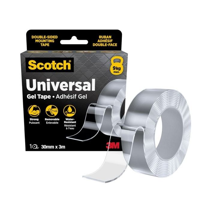 Scotch Cinta Adhesiva de Gel Doble Cara 30mmx3m - Adhesivo Removible - Soporta con Seguridad hasta 9 kg - Transparente