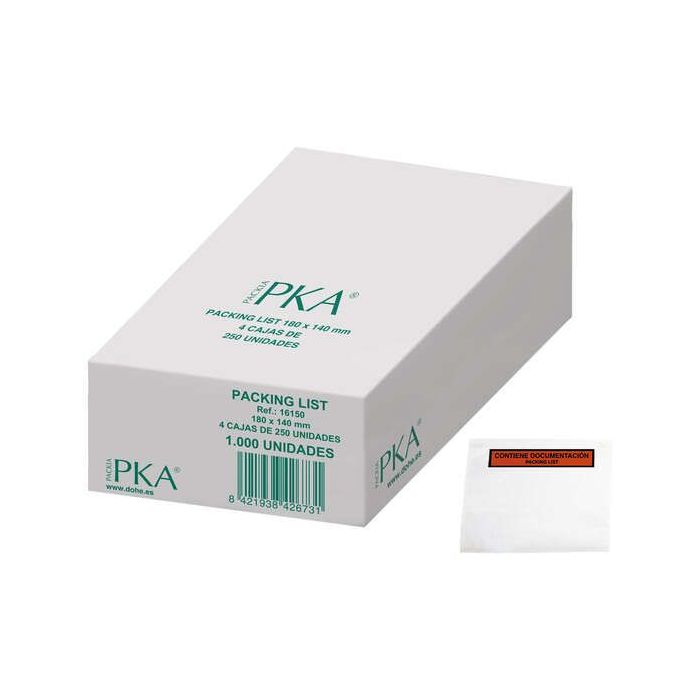 Dohe Caja de 1000 Sobres Autoadhesivos - Packing List - Medidas 180 x140mm