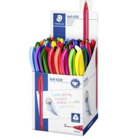 Staedtler Ball 4320 M Expositor con 50 Boligrafos Punta de Bola 1mm - Escritura Suave - Cuerpo Triangular - Colores Surtidos