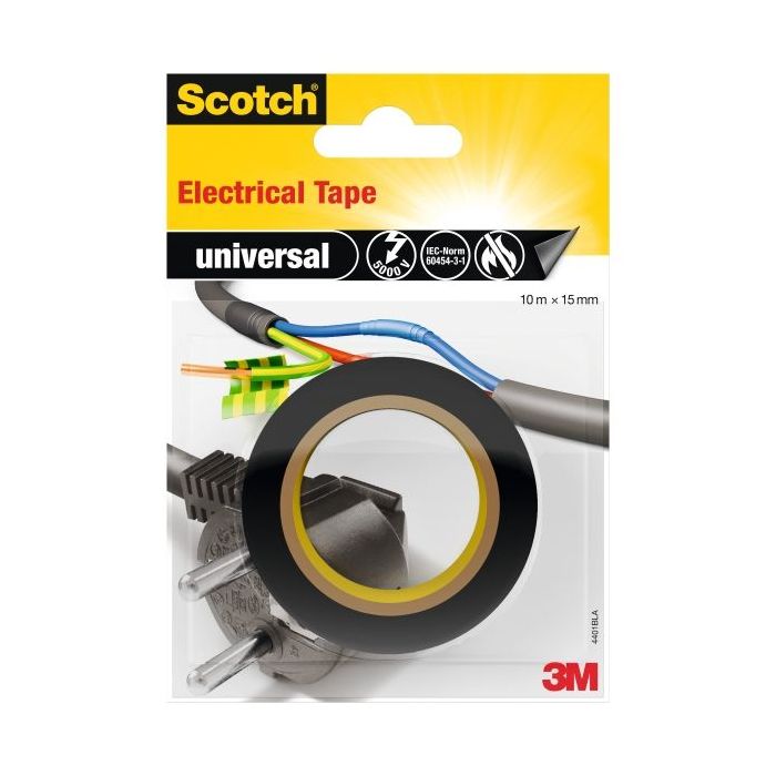 Scotch Cinta Aislante 15mm x 10m - Fabricada en PVC - Aislamiento de Alta Tension de hasta 5000 V - Color Negro