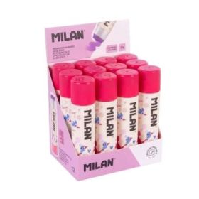 Milan Flowicorn Expositor con 12 Barras de Pegamento 21g - Multiusos - Multisuperficies - Sin Disolventes - Uso Escolar - Color