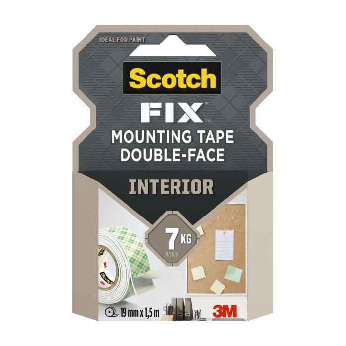 Scotch-Fix Cinta de Montaje para Interior de Doble Cara - 19 mm x 1.5m - Color Blanco