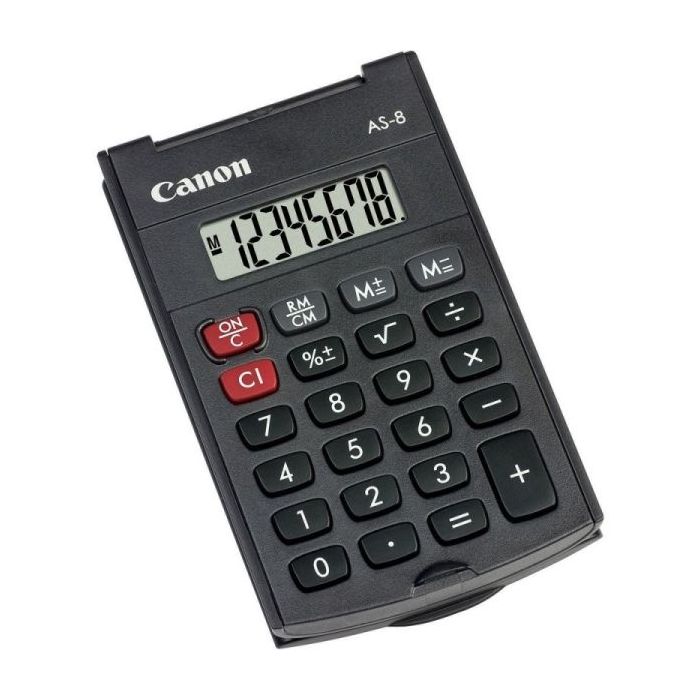 Canon AS-8 Calculadora de Bolsillo con Pantalla LCD de 8 Digitos - Con Tapa Rigida Plegable - Alimentacion con Pila - Color Gris