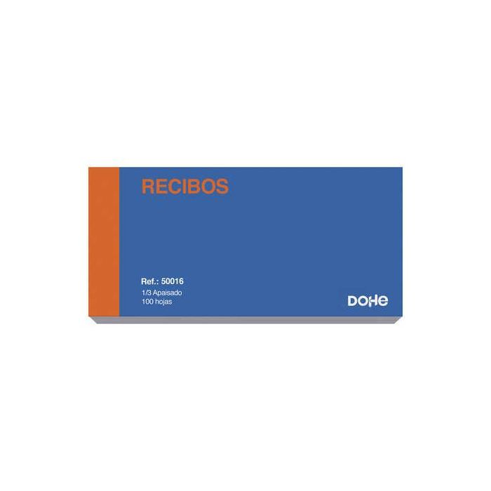 Dohe Talonario de Recibos - Tercio Apaisado - 100 Hojas Preimpresas a 2 Tintas - Sencillo