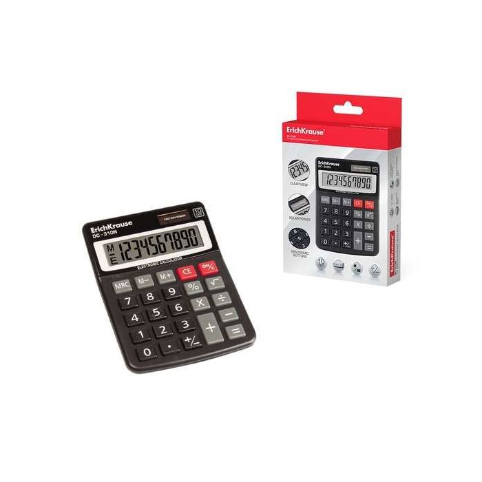 Erichkrause DC-310N Calculadora de Sobremesa con Pantalla LCD de 10 Digitos - Funciones de Calculo Avanzadas - Alimentacion Pila