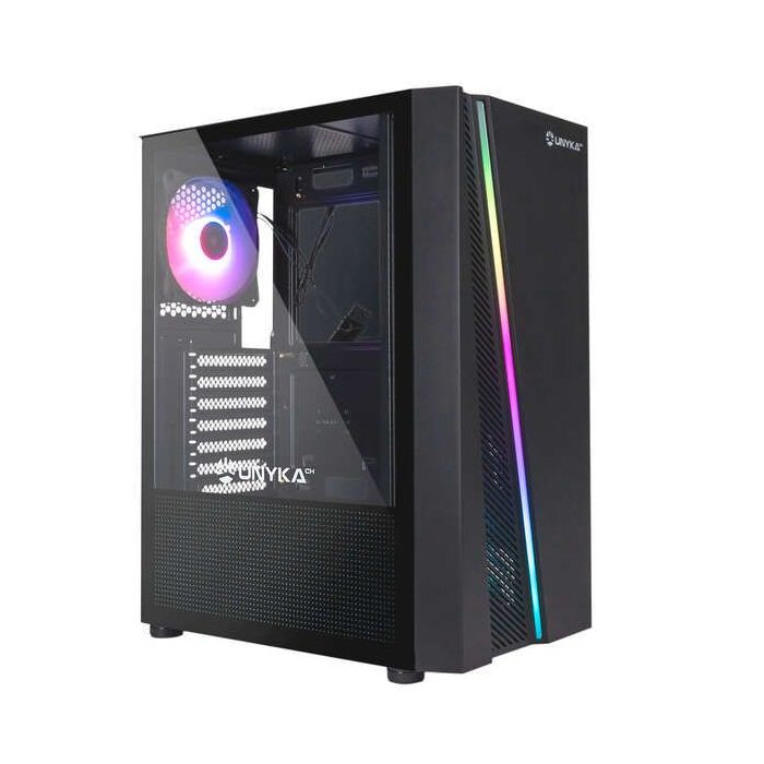 Unykach Glayze Caja Torre ATX - Iluminacion ARGB - Lateral Cristal Templado - USB-A 2.0/3.2 y Audio - 1 Ventilador 120mm RGB Ins