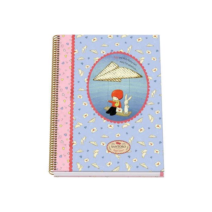 Dohe Santoro Poppi Loves Messenger Cuaderno Espiral Tapa Dura - Tamaño A4 de 100 Hojas 90gr - Hojas Microperforadas con 4 Taladr