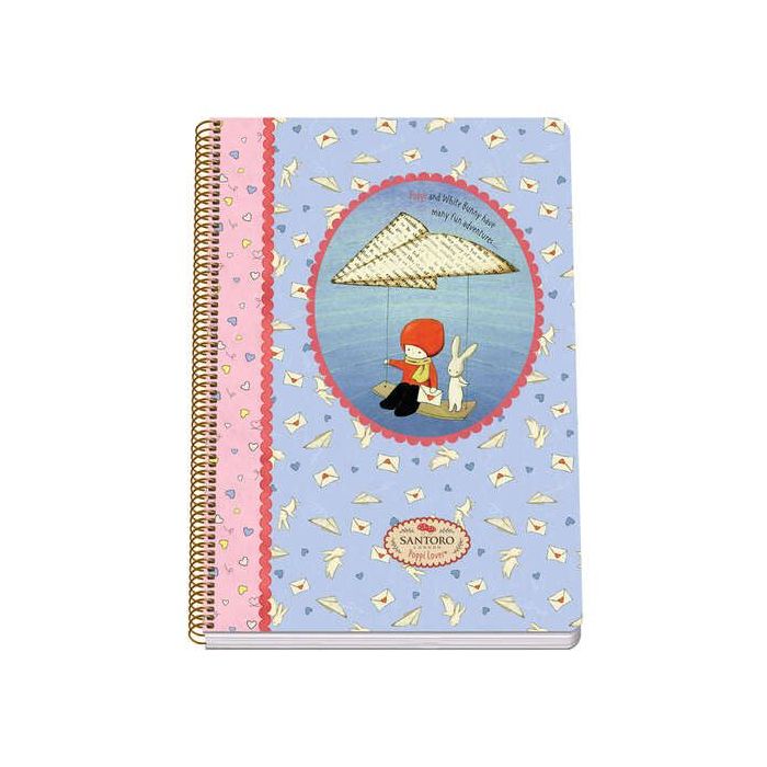 Dohe Santoro Poppi Loves Messenger Cuaderno Espiral Tapa Rigida - Tamaño Folio de 80 Hojas 90gr - Hojas con Cuadricula 4mm