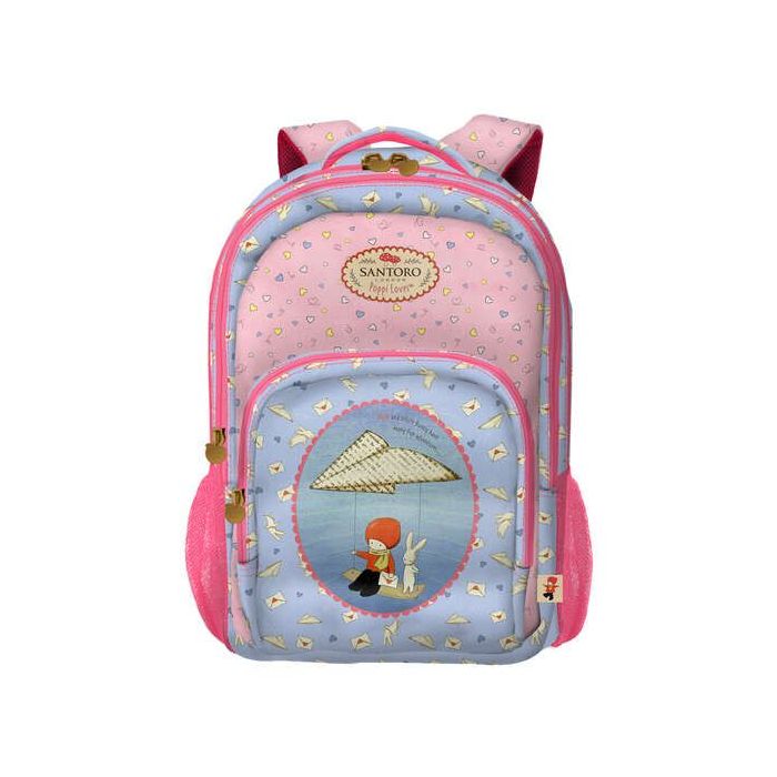 Dohe Santoro Poppi Loves Messenger Mochila Escolar Pequeña - 3 Compartimentos - Bolsillos Laterales - Tirantes Acolchados y Ajus