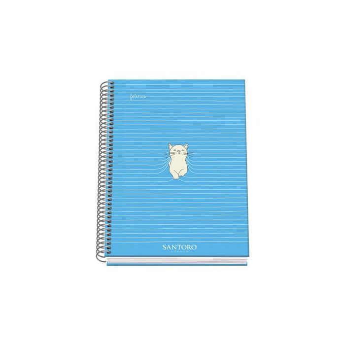 Dohe Santoro Felines Cuaderno Espiral Tapa Dura - Tamaño A5 de 100 Hojas 90gr - Hojas Microperforadas con 2 Taladros - Cuadricul