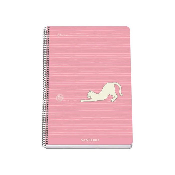 Dohe Santoro Felines Cuaderno Espiral Tapa Rigida - Tamaño Folio de 80 Hojas 90gr - Hojas con Cuadricula 4mm