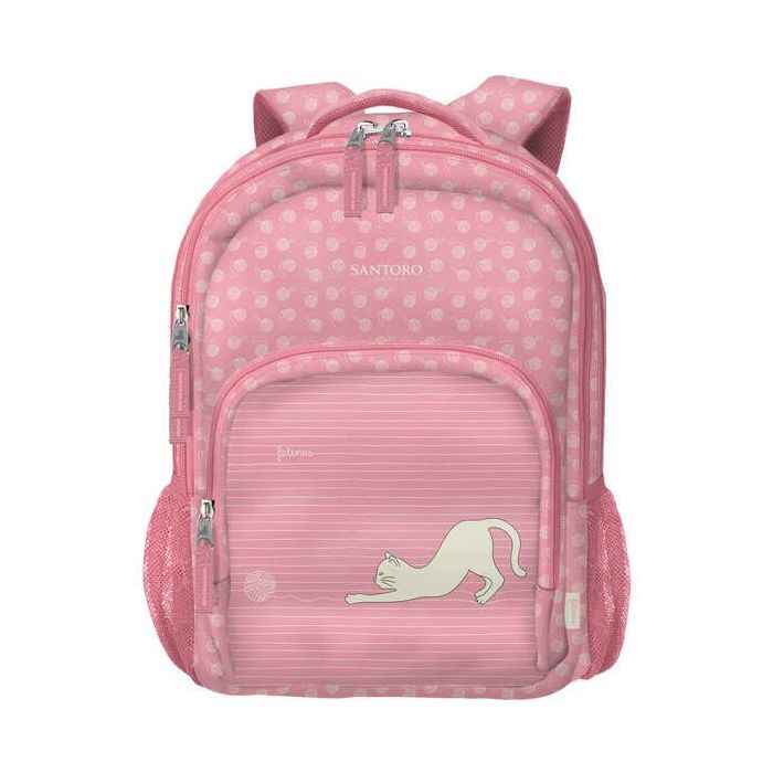 Dohe Santoro Felines Mochila Escolar Grande - 3 Compartimentos - Bolsillos Laterales - Tirantes Acolchados y Ajustables - Asa Su