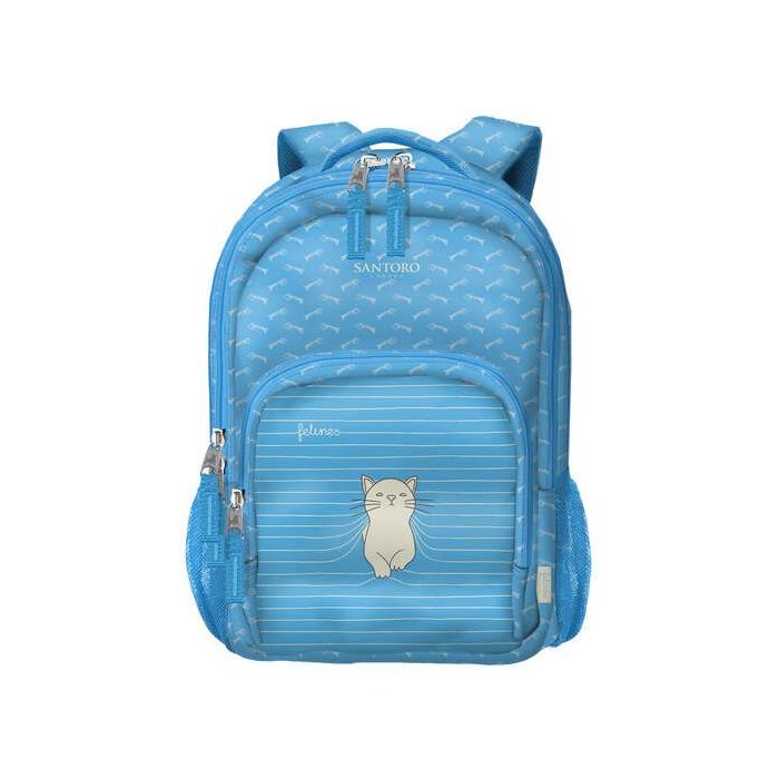 Dohe Santoro Felines Mochila Escolar Pequeña - 3 Compartimentos - Bolsillos Laterales - Tirantes Acolchados y Ajustables - Asa S