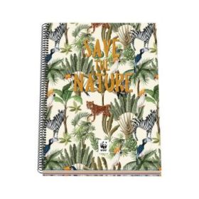 Dohe WWF Save the Nature Cuaderno Espiral Tapa Dura - Tamaño A4 de 100 Hojas 90gr - Hojas Microperforadas con 4 Taladros - Cuadr