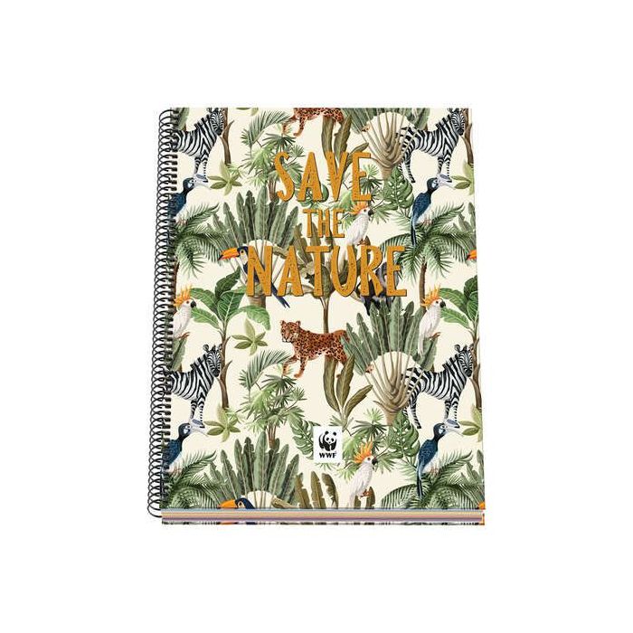 Dohe WWF Save the Nature Cuaderno Espiral Tapa Dura - Tamaño A4 de 100 Hojas 90gr - Hojas Microperforadas con 4 Taladros - Cuadr