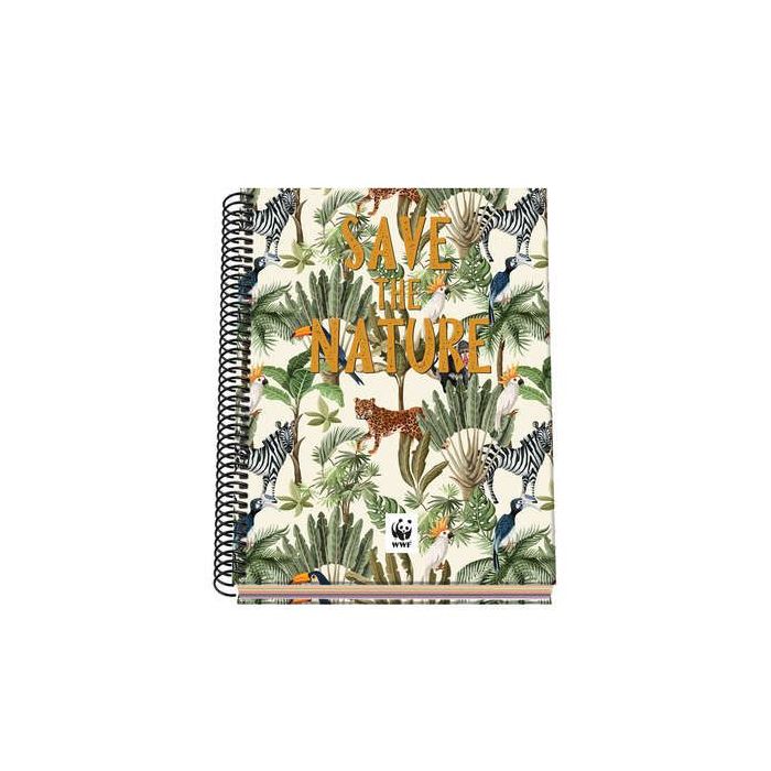Dohe WWF Save the Nature Cuaderno Espiral Tapa Dura - Tamaño A5 de 100 Hojas 90gr - Hojas Microperforadas con 2 Taladros - Cuadr