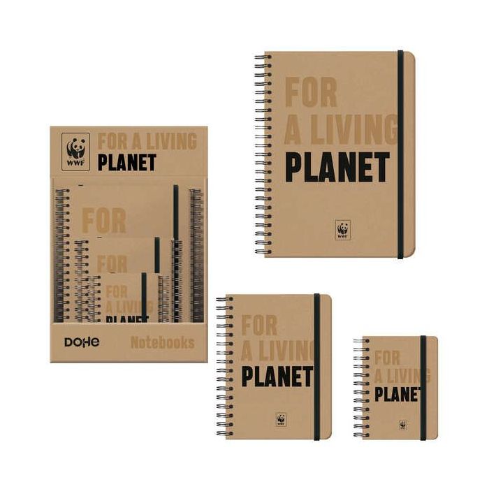 Dohe WWF Classic Expositor de 12 Cuadernos Espiral Wireo - Tamaños A4, A5 y A6 - 96 Hojas Lisas en Papel Ahuesado de 80 g/m2 - C