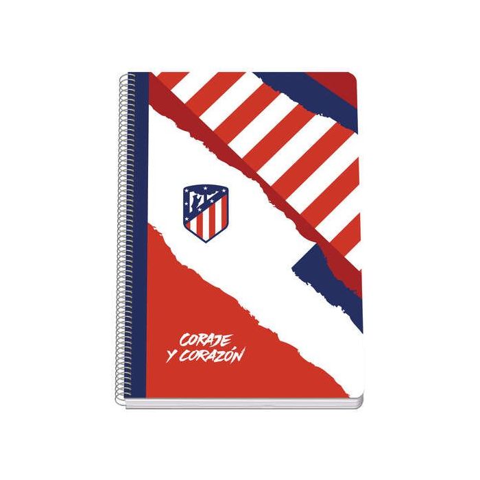Dohe Atletico de Madrid Coraje y Corazon Cuaderno Espiral Tapa Rigida - Tamaño Folio de 80 Hojas 90gr - Hojas con Cuadricula 4mm