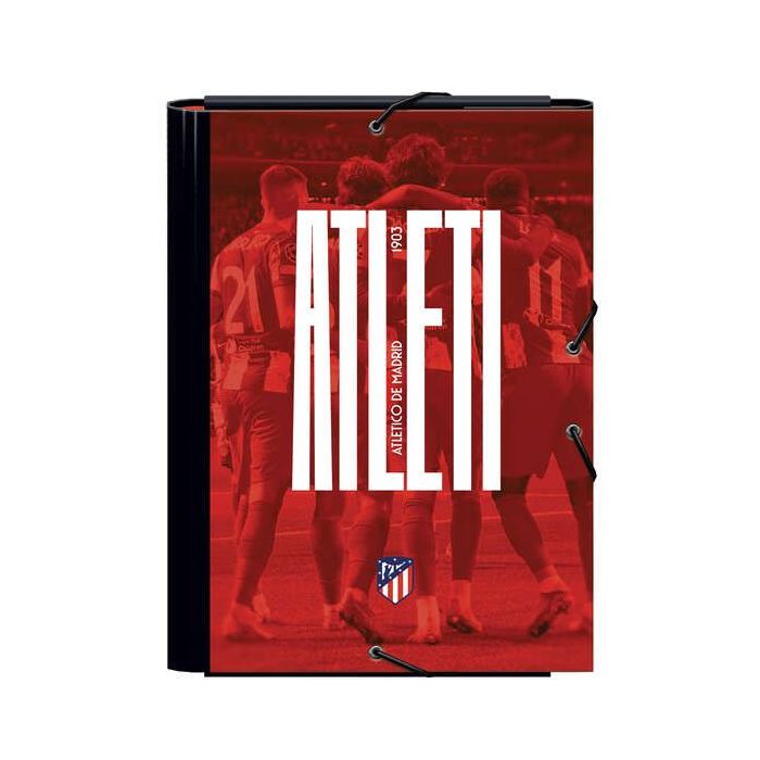 Dohe Atletico de Madrid Atleti Carpeta de Carton Forrado Plastificado - 3 Solapas - Tamaño Folio - Guardas Impresas - Cierre de