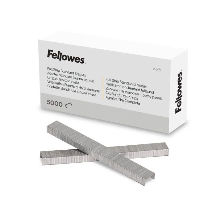 Fellowes Caja de 5000 Grapas - Formato 24/8 - 156 Grapas por Tira - Punta de Cincel - Color Plateado