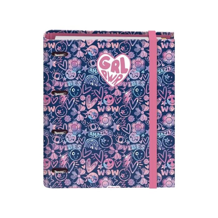 Dohe Girl Power Carpeta con 4 Anillas de 35mm - 100 Hojas Offset de 90g - 5x5mm - 4 Separadores - Sobre Multitaladro - Cubierta