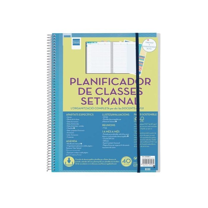 Finocam Organizacion Planificador de Clases sin Fechar en Catalan para Docentes - Semana Vista Vertical - 230x310mm - Tapas de P