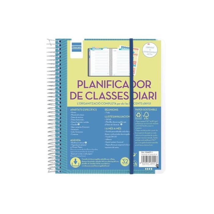 Finocam Organizacion Planificador de Clases sin Fechar en Catalan para Docentes - 1 Dia por Pagina - Formato 4º - 155x212mm - Ta