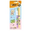 Bic 4 Colours Decors Kawaii Pack con 1 Boligrafo de Bola Retractil Pastel + 1 Marcador Highlighter Grip Pastel de Color Aleatori