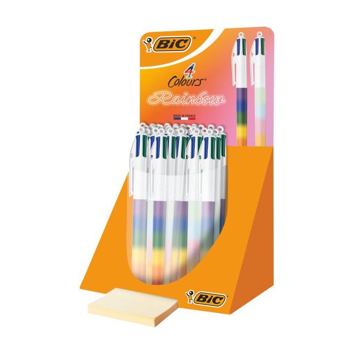 Bic 4 Colours Rainbow Expositor con 30 Boligrafos de Bola Retractil - Punta Media de 1.0mm - Tinta con Base de Aceite - Cuerpo e
