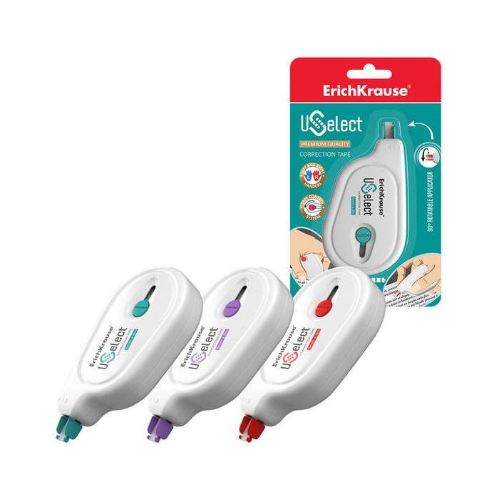 Erichkrause Cinta Correctora Uselect - Adecuada para Uso Ambidiestro - Aplicador Giratorio - Control de Cinta - Secado Inmediato