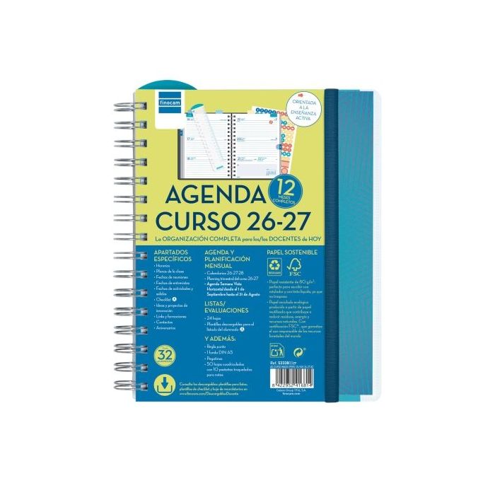 Finocam Magistral Agenda Escolar 26/27 - Semana Vista Horizontal - Formato 4º - 155x212mm - Tapas de Polipropileno - Papel de 80