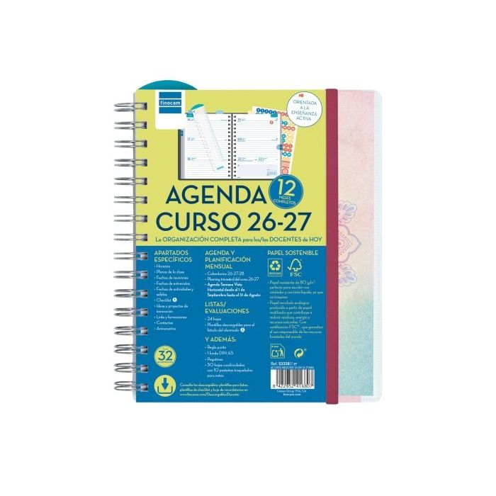 Finocam Magistral Agenda Escolar 26/27 - Semana Vista Horizontal - Formato 4º - 155x212mm - Tapas de Polipropileno - Papel de 80