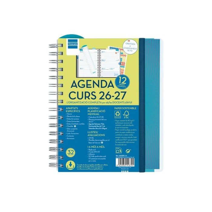 Finocam Magistral Agenda Escolar 26/27 en Catalan - Semana Vista Horizontal - Formato 4º - 155x212mm - Tapas de Polipropileno -
