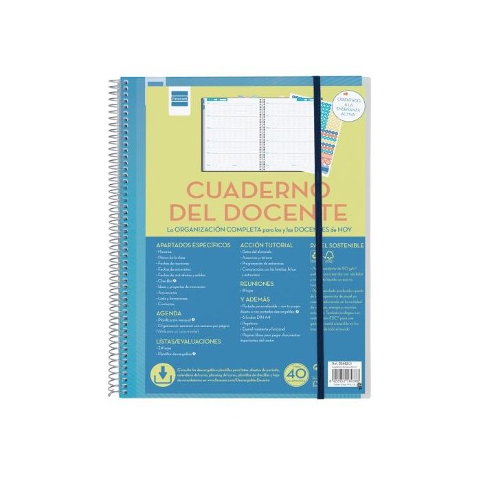 Finocam Organizacion Agenda sin Fechar para Docentes - Semana Vista - 230x310mm - Tapas de Polipropileno - Papel de 80g/m2 - Esp