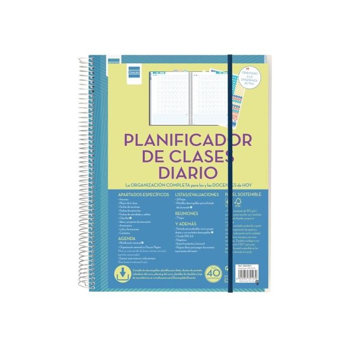 Finocam Organizacion Planificador de Clases sin Fechar para Docentes - 1 Dia por Pagina - 230x310mm - Tapas de Polipropileno - P