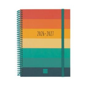 Finocam Diva Agenda Escolar 26/27 en Catalan - Semana Vista Horizontal - Formato 4º - 155x212mm - Tapas de Carton Forrado - Pape