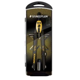 Staedtler Norix 555 Compas Metalico Escolar de Precision - Mecanismo Pulsador y Ajuste por Rueda Central - Color Amarillo/Negro