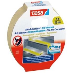 Tesa Anti-Slip Tape Cinta Antideslizante Adhesiva Fluorescente 5mx25mm - Fuerte Adhesion - Se Puede Cortar a Mano - Color Amaril