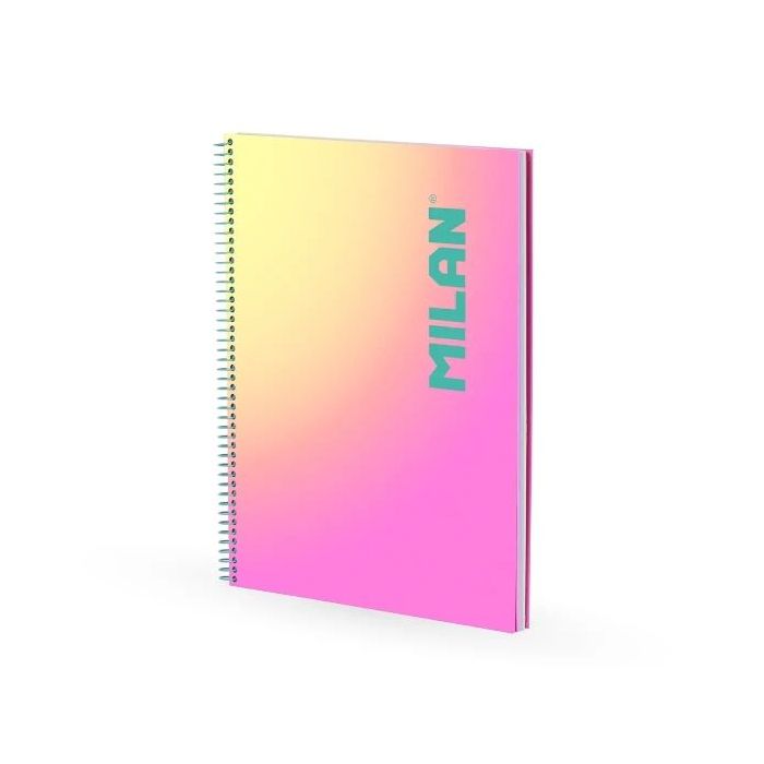 Milan Sunset Cuaderno Espiral Formato A4 Pautado 7mm - 90 Hojas de 95 gr/m2 - Microperforado, Bandas de Color y 4 Taladros - Col