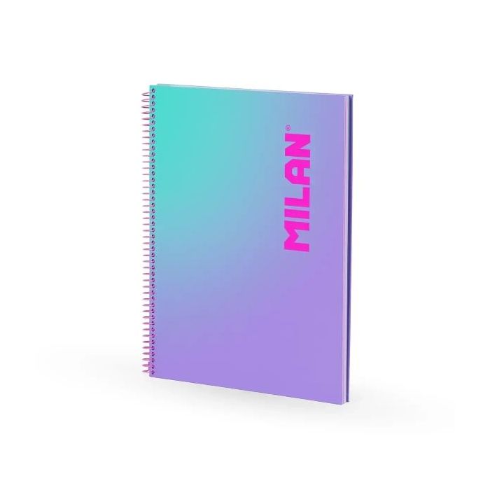 Milan Sunset Cuaderno Espiral Formato A4 Cuadricula 5x5mm - 90 Hojas de 95 gr/m2 - Microperforado, Bandas de Color y 4 Taladros